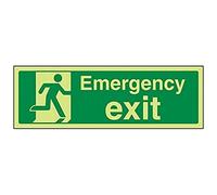 VSafety 21015AX-G Safe Condition Exit Sign, "Emergency Exit", Landscape, 1 mm Glow In The Dark Plastic, 300 mm x 100 mm, Green