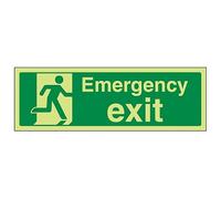Vsafety 21015BJ-G Safe Condition Exit Sign,'Emergency Exit', Landscape, 1 mm Glow In The Dark Plastic, 450 mm x 150 mm, Green