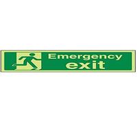 Vsafety 21015BP-G Safe Condition Exit Sign,'Emergency Exit', Landscape, 1 mm Glow In The Dark Plastic, 600 mm x 200 mm, Green
