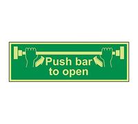 Vsafety 22001BJ-G'Push Bar To Open' Sign, Landscape, 450 mm x 150 mm (Pack of 3)