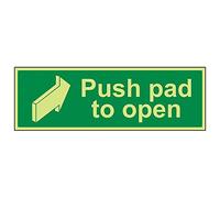 Vsafety 22002BJ-G'Push Pad To Open' Sign, Landscape, 450 mm x 150 mm (Pack of 3)