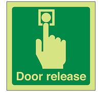 Vsafety 22021AF-G'Door Release' Sign, Square, 100 mm x 100 mm (Pack of 3)