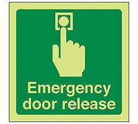 Vsafety 22022AF-G'Emergency Door Release' Sign, Square, 100 mm x 100 mm (Pack of 3)