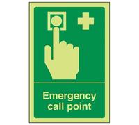 VSafety 23009AG-G"Emergency Call Point" Safe Condition General Sign, Glow In The Dark, 1 mm Plastic, Portrait, 100 mm x 150 mm, Green
