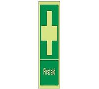 VSafety 31001AG-G "First Aid" First Aid General Sign, Glow In The Dark, 1 mm Plastic, Portrait, 100 mm x 150 mm, Green