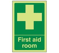 VSafety 31005AU-G "First Aid Room" First Aid General Sign, Glow In The Dark, 1 mm Plastic, Portrait, 200 mm x 300 mm, Green