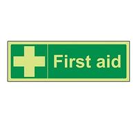 VSafety 31011AX-G"First Aid" First Aid General Sign, Glow In The Dark, 1 mm Plastic, Landscape, 300 mm x 100 mm, Green