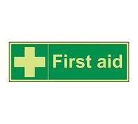 Vsafety 31011BJ-G'First Aid' Sign, Landscape, 450 mm x 150 mm (Pack of 3)