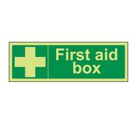 VSafety 31014BJ-G "First Aid Box" First Aid General Sign, Glow In The Dark, 1 mm Plastic, Landscape, 450 mm x 150 mm, Green