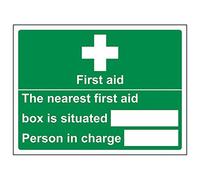 Vsafety 31021AR-S'First Aid Box Situated' Sign, Landscape, 200 mm x 150 mm (Pack of 3)