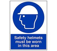 Vsafety 41004BL-R'Safety Helmets Must Be Worn In This Area' Sign, 450 mm x 600 mm (Pack of 3)