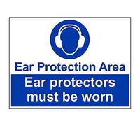 Vsafety 41022BR-R "Ear Protection Area/Ear Protectors Must…" Sign, 600 mm x 450 mm (Pack of 3)