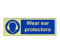 Vsafety 41024AX-G'Wear Ear Protectors' Sign, Landscape, 300 mm x 100 mm (Pack of 3)