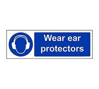 Vsafety 41024AX-S'Wear Ear Protectors' Sign, Landscape, 300 mm x 100 mm (Pack of 3)