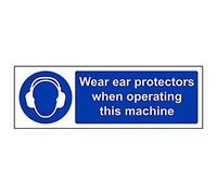 Vsafety 41026AX-S'Wear Ear Protectors When Operating Machine' Sign, 300 mm x 100 mm (Pack of 3)