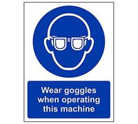Vsafety 41042AN-R'Wear Goggles When Operating This Machine' Sign, 150 mm x 200 mm (Pack of 3)