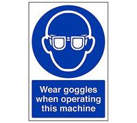 Vsafety 41042AU-S'Wear Goggles When Operating This Machine' Sign, 200 mm x 300 mm (Pack of 3)