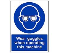 Vsafety 41042BC-R'Wear Goggles When Operating This Machine' Sign, 300 mm x 400 mm (Pack of 3)