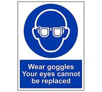 Vsafety 41044BC-S'Wear Goggles/Your Eyes Cannot Be Replaced' Sign, 300 mm x 400 mm (Pack of 3)