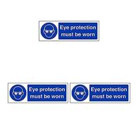 VSafety 41051AX-S Eye Protection Must Be Worn PPE Sign - Landscape - 298 x 101mm - Self Adhesive Vinyl, Blue (Pack of 3)