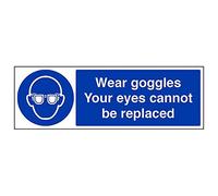 Vsafety 41054BJ-S'Wear Goggles/Your Eyes Cannot Be Replaced' Sign, 450 mm x 150 mm (Pack of 3)