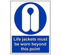 Vsafety 41070BC-S'Life Jackets Worn Beyond This Point' Sign, 300 mm x 400 mm (Pack of 3)