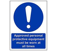 Vsafety 41071AN-R'Approved PPE Must Be Worn At All Times' Sign, 150 mm x 200 mm (Pack of 3)