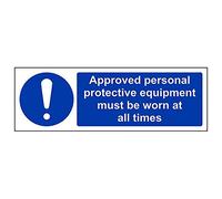 Vsafety 41083AX-S'Approved PPE Must Be Worn At All Times' Sign, 300 mm x 100 mm (Pack of 3)