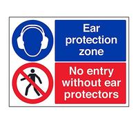 Vsafety 41102BF-R "Ear Protection Zone/No Entry Without…" Sign, 400 mm x 300 mm (Pack of 3)