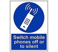 Vsafety 43007BC-R'Switch Mobile Phones Off Or To Silent' Sign, 300 mm x 400 mm (Pack of 3)