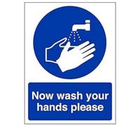 Vsafety 43008AN-S'Now Wash Your Hands Please' Sign, Portrait, 150 mm x 200 mm (Pack of 3)