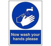 Vsafety 43008BC-R'Now Wash Your Hands Please' Sign, Portrait, 300 mm x 400 mm (Pack of 3)