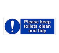 Vsafety 43025BP-S'Please Keep These Toilets Clean and Tidy' Sign, 600 mm x 200 mm (Pack of 3)
