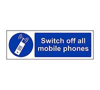 Vsafety 43028AX-R'Switch Off All Mobile Phones' Sign, Landscape, 300 mm x 100 mm (Pack of 3)