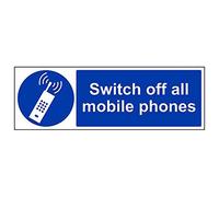 Vsafety 43028BJ-R'Switch Off All Mobile Phones' Sign, Landscape, 450 mm x 150 mm (Pack of 3)