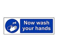 Vsafety 43030AX-R'Now Wash Your Hands' Sign, Landscape, 300 mm x 100 mm (Pack of 3)