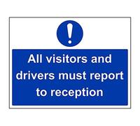 Vsafety 43042BF-R'All Visitors/Drivers Report To Reception' Sign, 400 mm x 300 mm (Pack of 3)