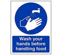 Vsafety 44016AN-R'Wash Your Hands Before Handling Food' Sign, 150 mm x 200 mm (Pack of 3)