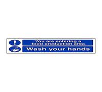 Vsafety 44047AX-S'Food Production Area Wash Your Hands' Sign, 300 mm x 100 mm (Pack of 3)