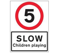 VSafety 5 MPH Children Playing - 600x800mm 3mm Aluminium Composite With Anti-Graffiti Coating & Fixing Channel Safety Sign
