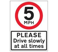VSafety 5 MPH Please Drive Slowly - 600x800mm 3mm Aluminium Composite Safety Sign