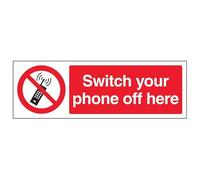 Vsafety 53010AX-S'Switch Your Phone Off Here' Sign, Landscape, 300 mm x 100 mm (Pack of 3)
