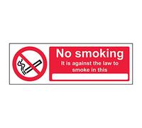 Vsafety 57003AX-R'No Smoking/Against The Law' Sign, Landscape, 300 mm x 100 mm (Pack of 3)