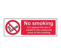 Vsafety 57005AX-R'Against The Law To Smoke/Communal Area' Sign, 300 mm x 100 mm (Pack of 3)