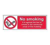 Vsafety 57005BJ-R'Against The Law To Smoke/Communal Area' Sign, 450 mm x 150 mm (Pack of 3)