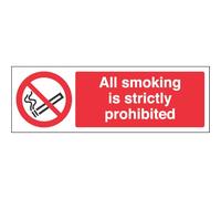Vsafety 57008AX-S'All Smoking Is Strictly Prohibited' Sign, 300 mm x 100 mm (Pack of 3)