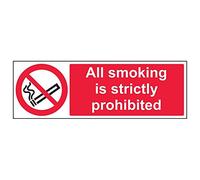 Vsafety 57008BJ-R'All Smoking Is Strictly Prohibited' Sign, 450 mm x 150 mm (Pack of 3)