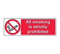 Vsafety 57008BP-R'All Smoking Is Strictly Prohibited' Sign, 600 mm x 200 mm (Pack of 3)