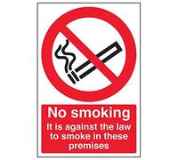 Vsafety 57019AU-R'No Smoking/Against The Law' Sign, Portrait, 200 mm x 300 mm (Pack of 3)