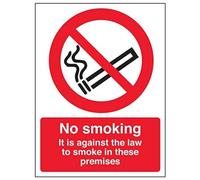 Vsafety 57020AN-W'No Smoking/Against The Law' Sign, Portrait, 150 mm x 200 mm (Pack of 3)